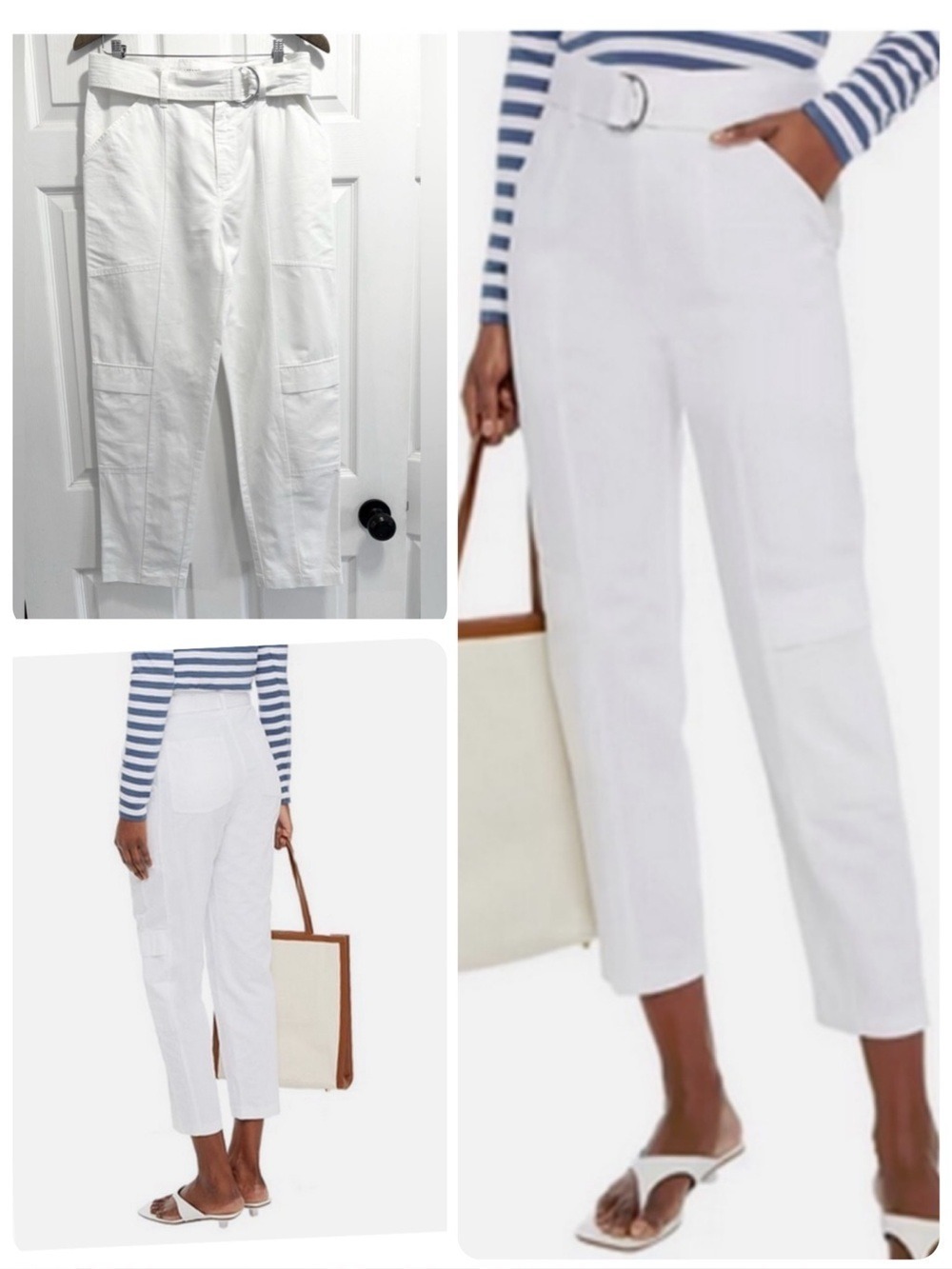 J Brand Athena High Rise Linen Pants Cargo Surplus Cropped Belted White Size 29